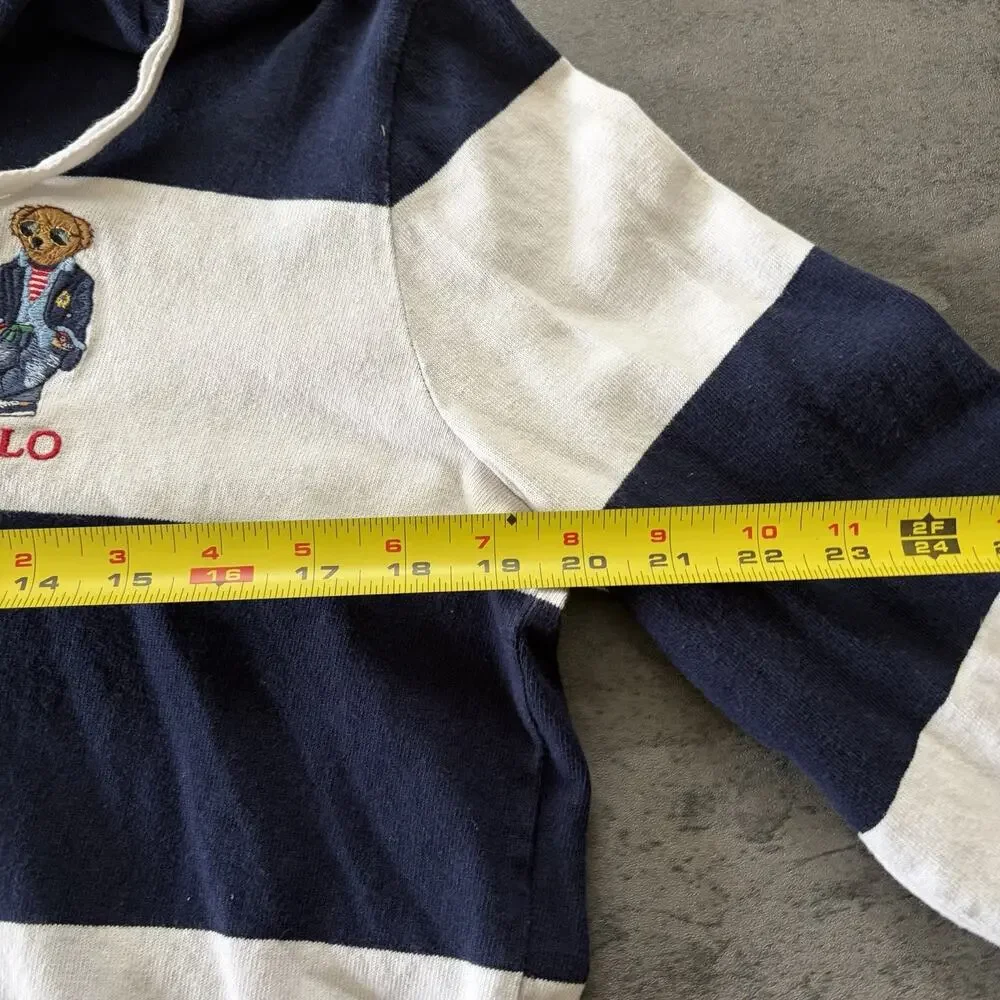 Mens Polo Ralph Lauren Polo Bear Striped Pullover Rugby Hoodie Size S